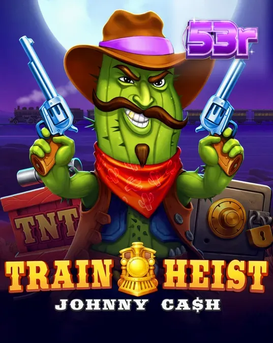 Cena do jogo de slot Train Heist Johnny Cash com o personagem principal no Velho Oeste