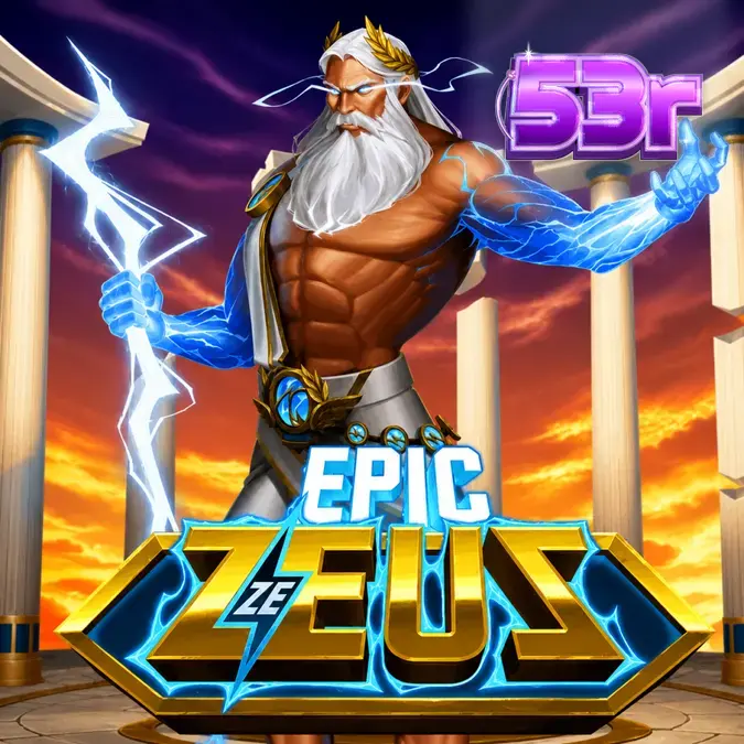 Interface do jogo Epic Ze Zeus com símbolos mitológicos e grade de clusters